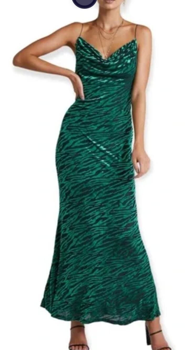 Runaway Lionell Emerald Green Zebra Stripe Backless Maxi Dress Sz 8 / L NEW Tags
